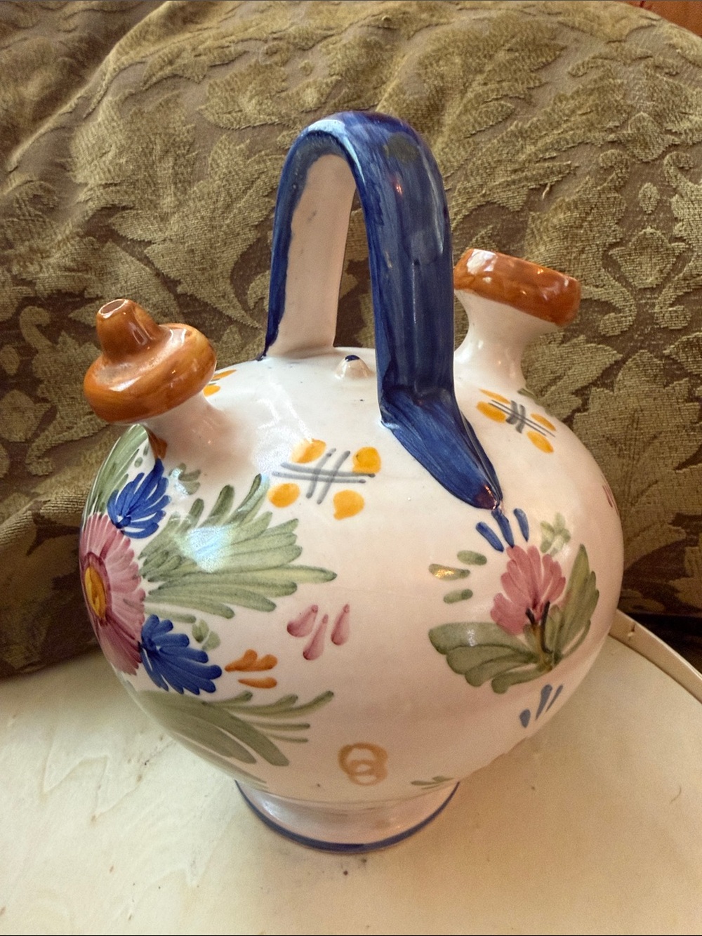 Hand-Painted Floral Ceramic Decanter Talavera  Vintage made in Spain